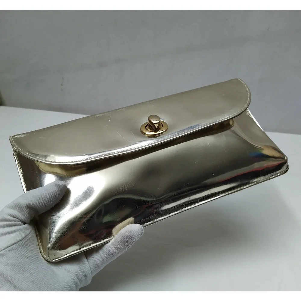 HOBO International Metallic Gold Leather Turnlock Closure Credit Card Wallet